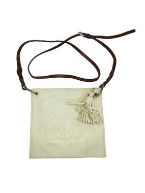 Brighton Cream Leather Purse Embossed Butterfly Tassel Crossbody Shoulder Bag